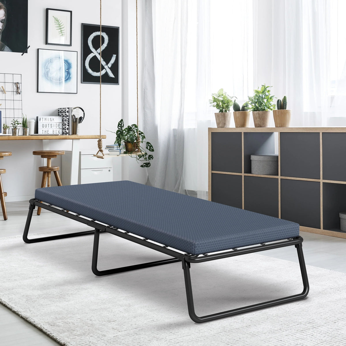 Henredon Folding Guest Bed Cot with 3" Gellux® Cooling Gel Foam Mattress, Twin