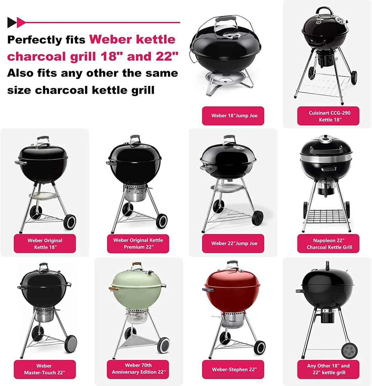 Grill Stand Cart for Weber Kettle 22" & 18" Charcoal Grills - Multifunctional Cooking Station
