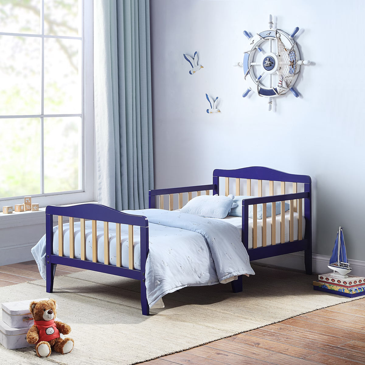 Olive & Opie Twain Toddler Bed, Red/Blue Finish