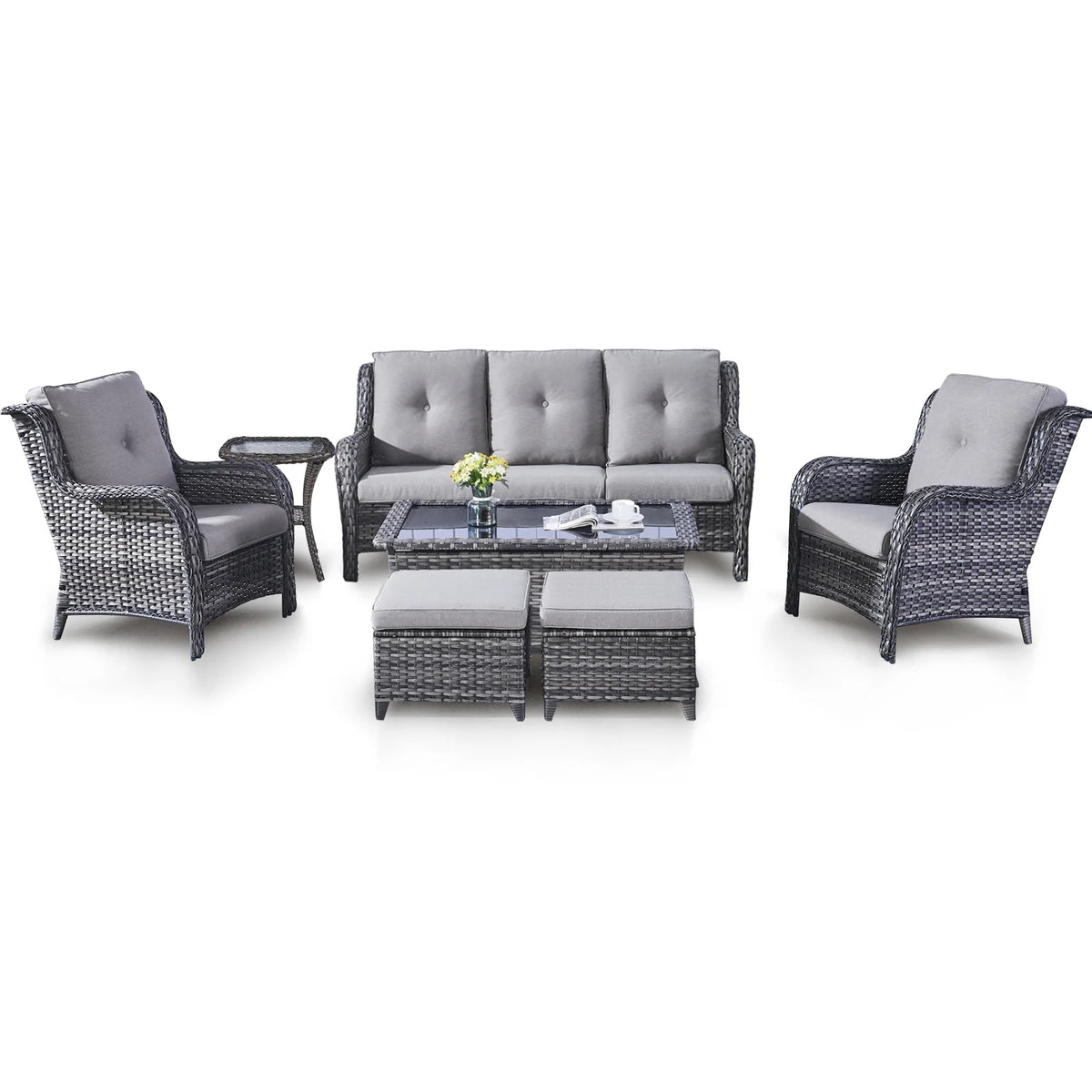 POCASSY 7 Piece Rattan Sofa Seating Group with Cushions