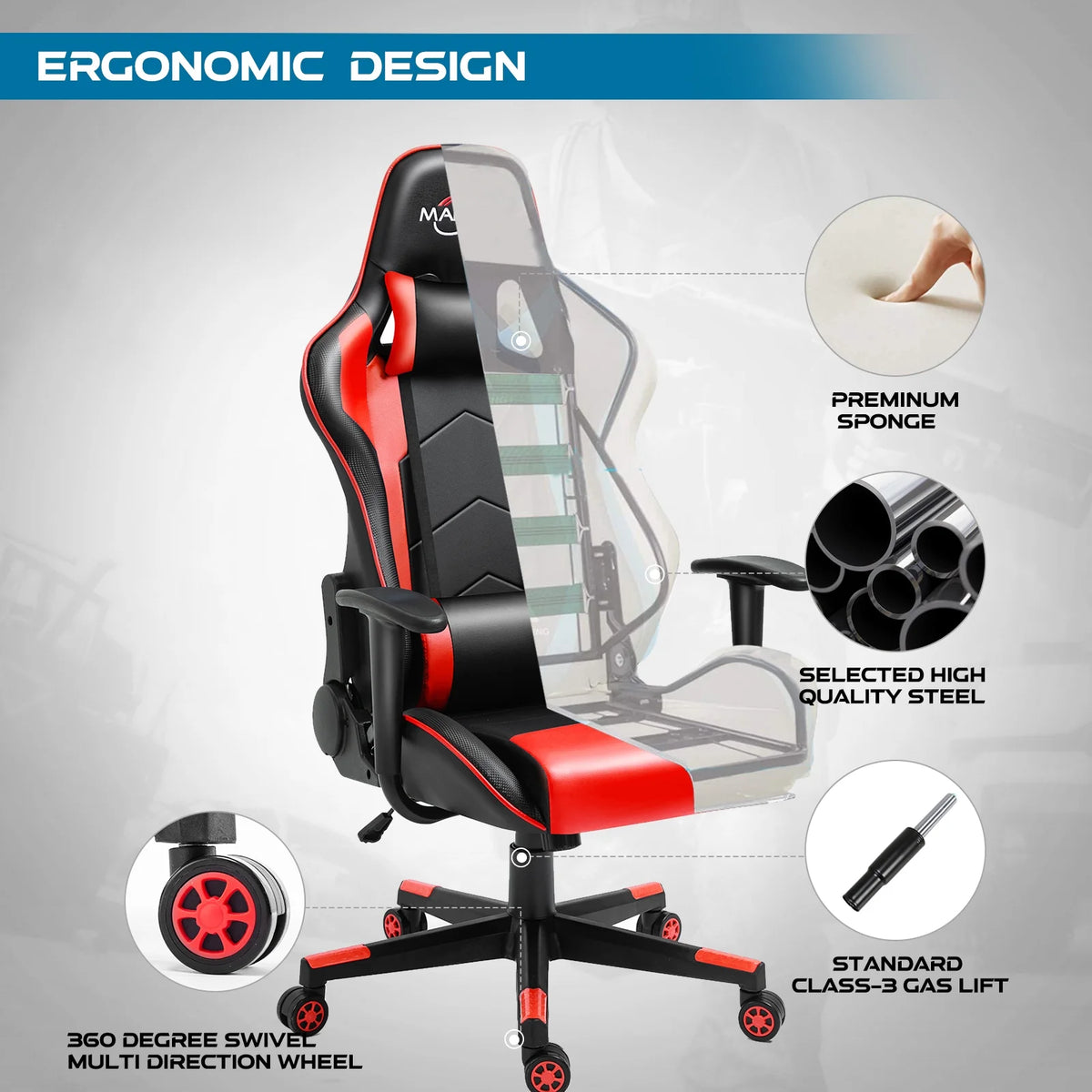 Polar Aurora Gaming Chair Computer Racing Style Video Chairs with Headrest Lumbar Support