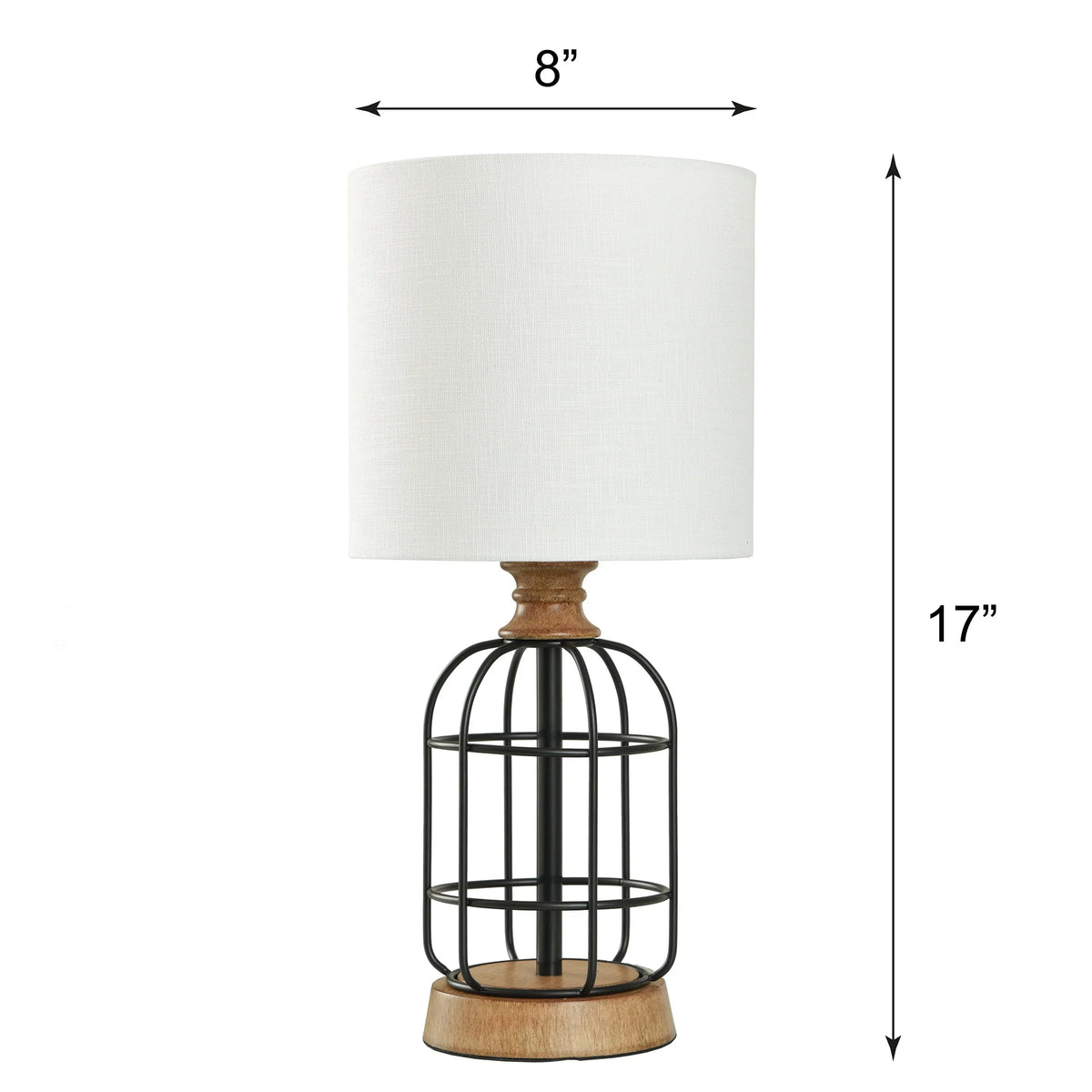 Mainstays Black Metal Cage Table Lamp with Wood Accents and Drum Shade, 17"