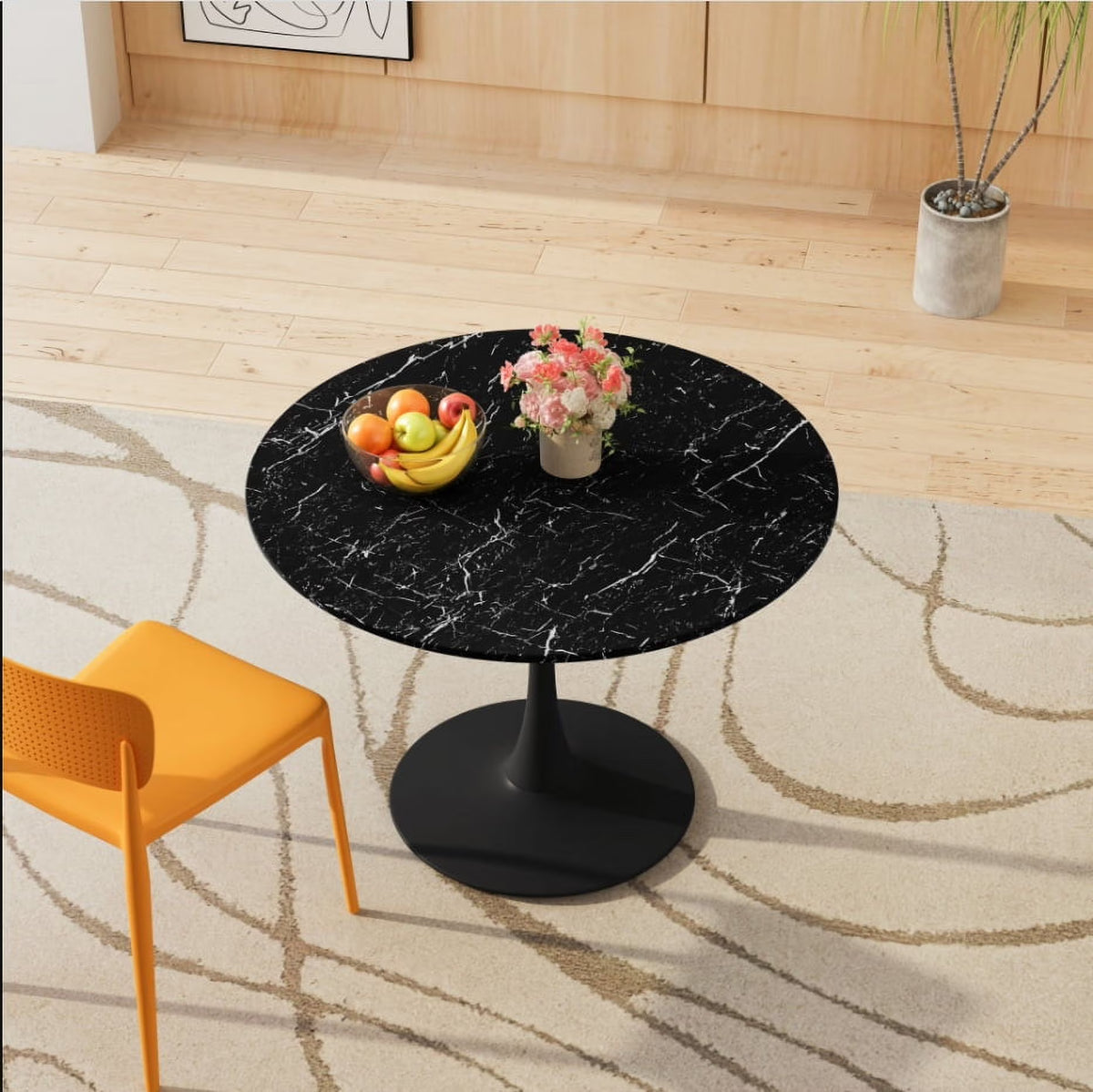 BSHTI Modern Round Dining Table with Round MDF Table Top,Metal Base Dining Table