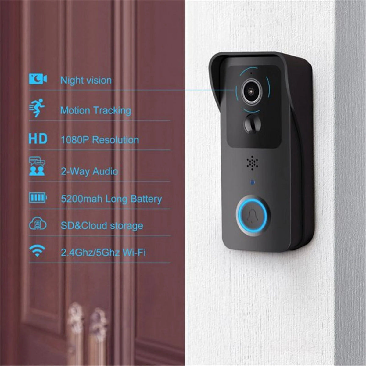 1080P Video Doorbell 5G Dual Outdoor Door Bell Waterproof IP54 Battery Intercom Smart Home Wireless Door Phone Camera ,Smart Detection
