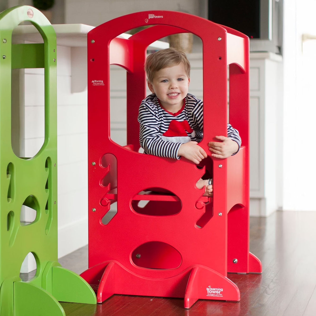 Little Partners Learning Tower Adjustable Height Kitchen Step Stool, Toddler Tower, Encourages Learning, Independence, and Engagement, Safety Climbing Tower for Kitchen Counter - Soft White