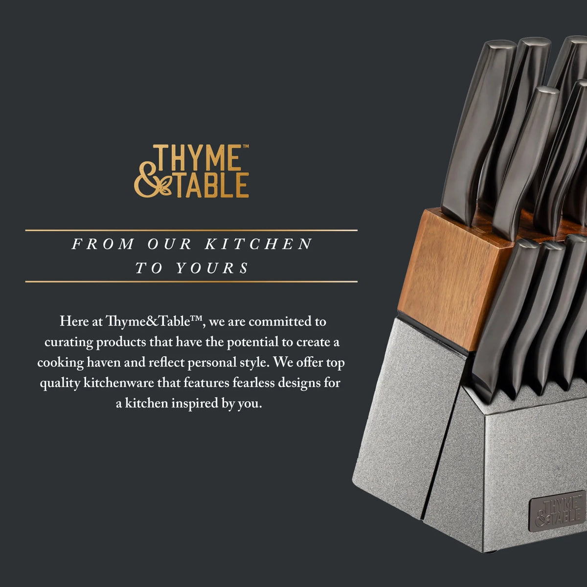 Thyme & Table 15-Piece Knife Block set with Sharpener, Gunmetal
