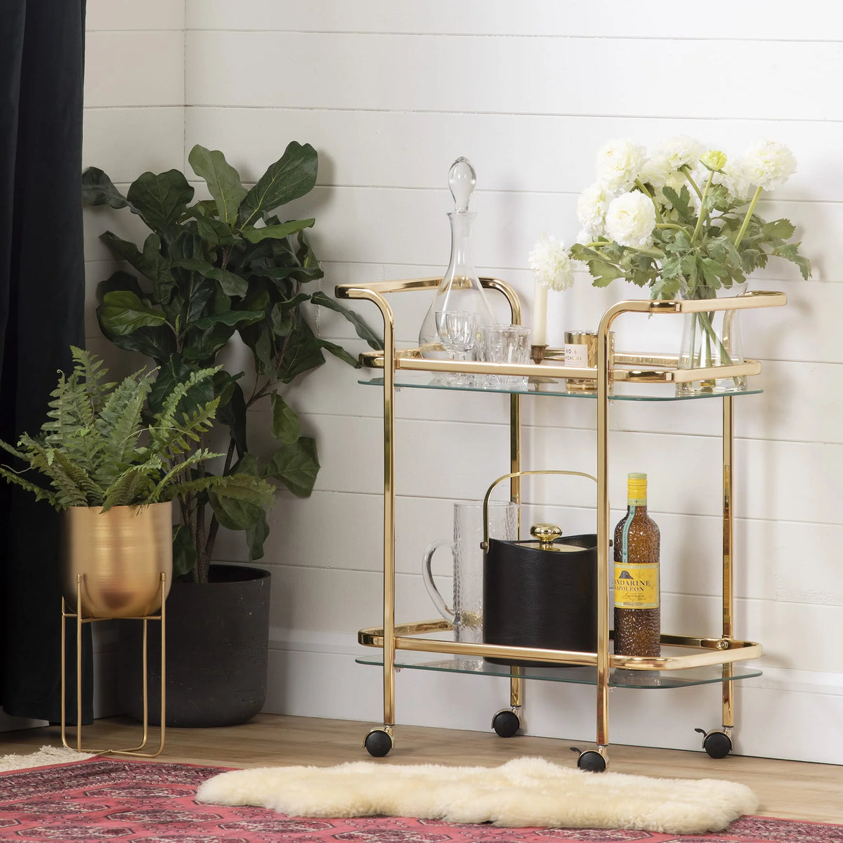 South Shore Maliza Bar Cart, Gold/Clear