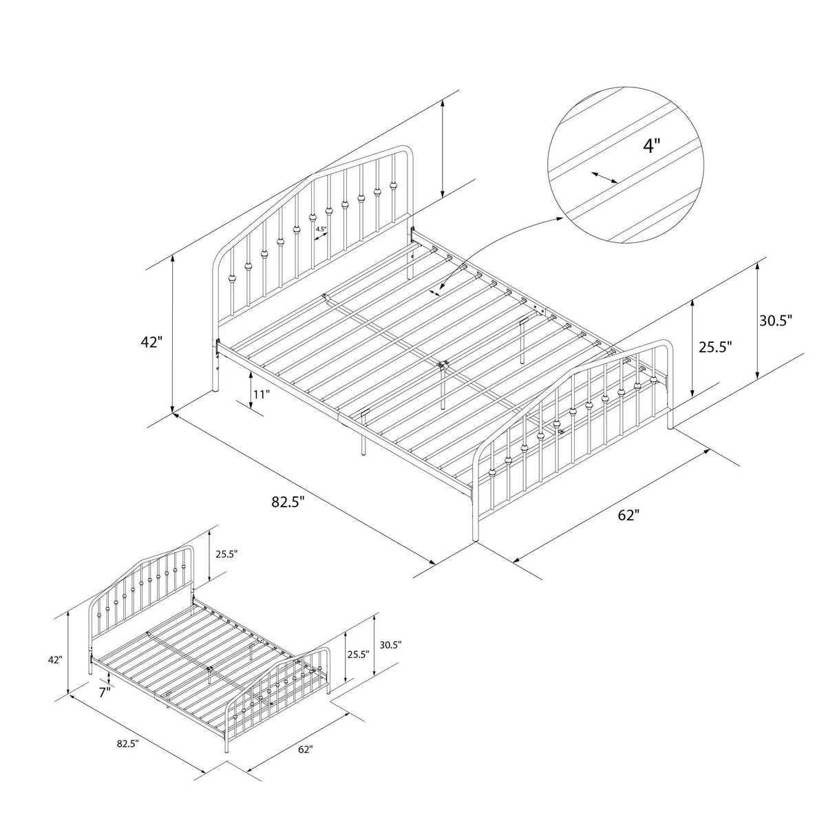 Novogratz Bushwick Metal Bed, Queen, Gunmetal Gray