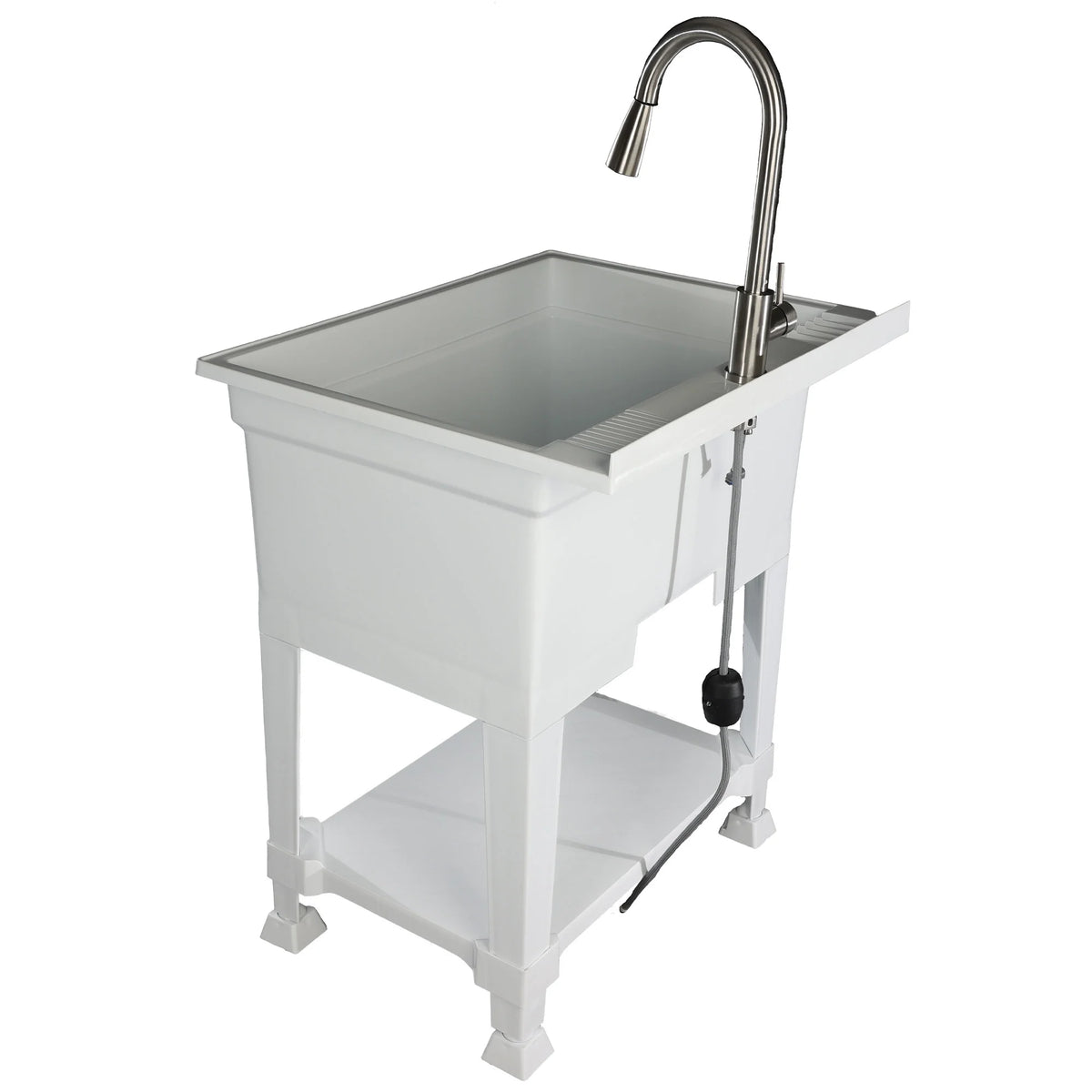 Open Box UTILITYSINKS Plastic 30�?Freestanding Utility Sink w/ Pull Faucet, Wht