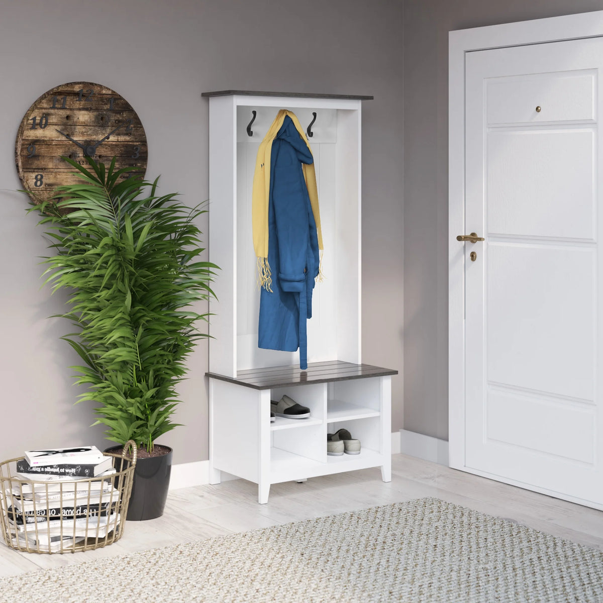 Twin Star Home Hall Tree with Storage Bench in White
