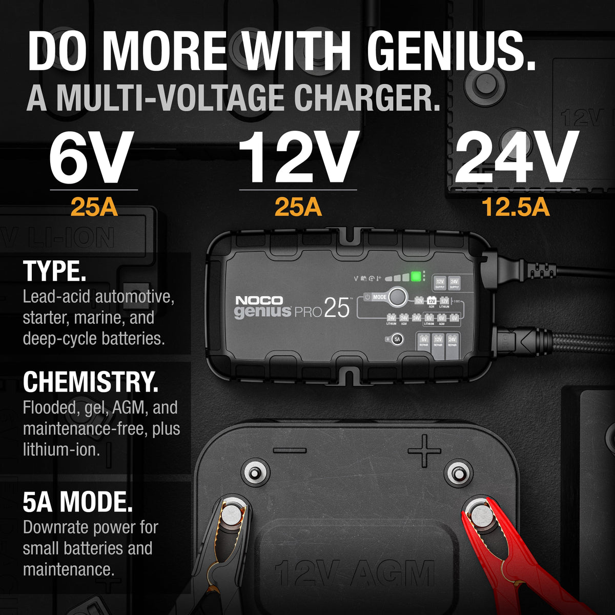 NOCO GENIUSPRO25: 25A 6V/12V/24V Professional Battery Charger, Maintainer and Desulfator