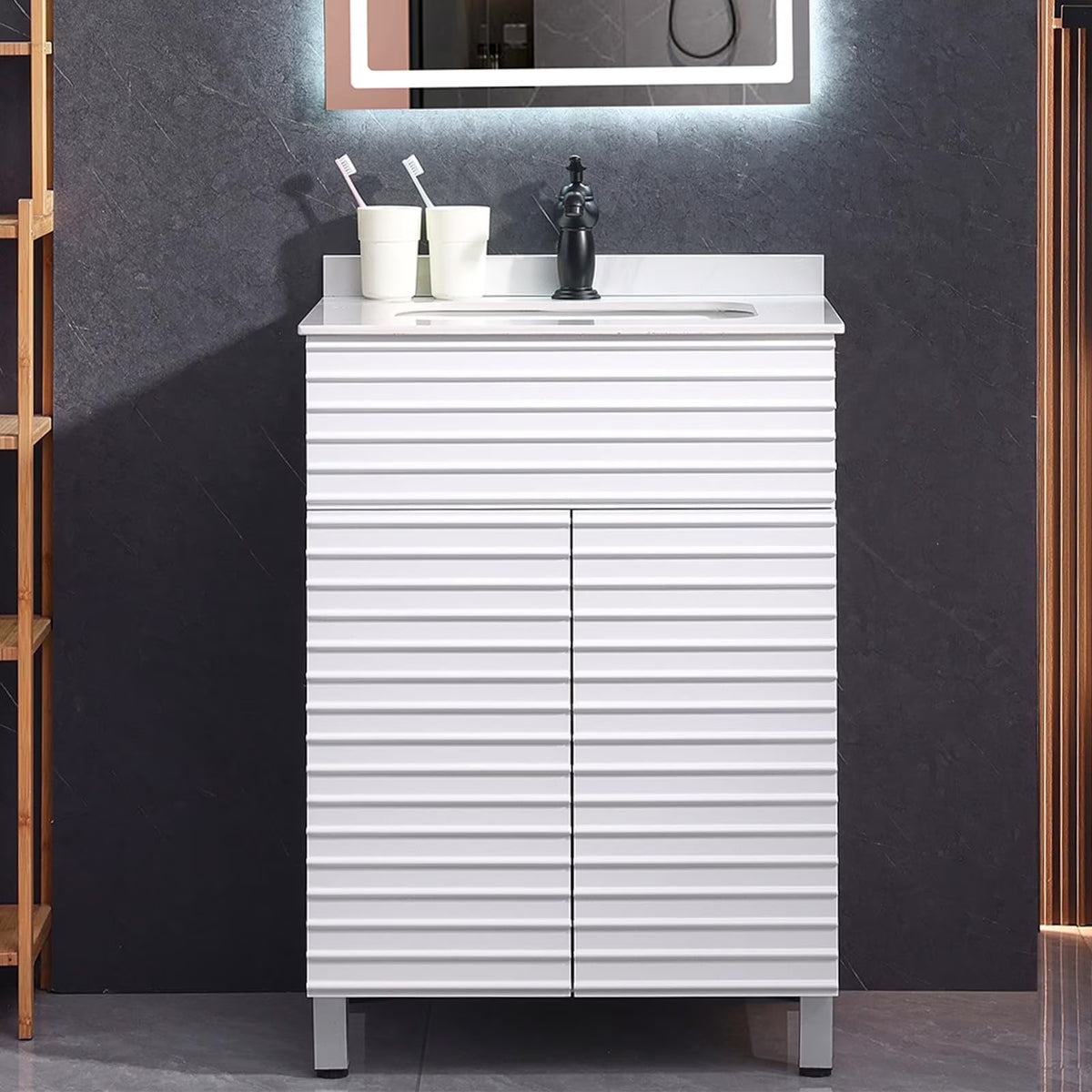 PROHIKER 29.1" Bathroom Vanity with Sink, Modern Bathroom Vanity Cabinet, Freestanding Bathroom Sink Cabinet with 1 Soft-Close Door and Metal Handle