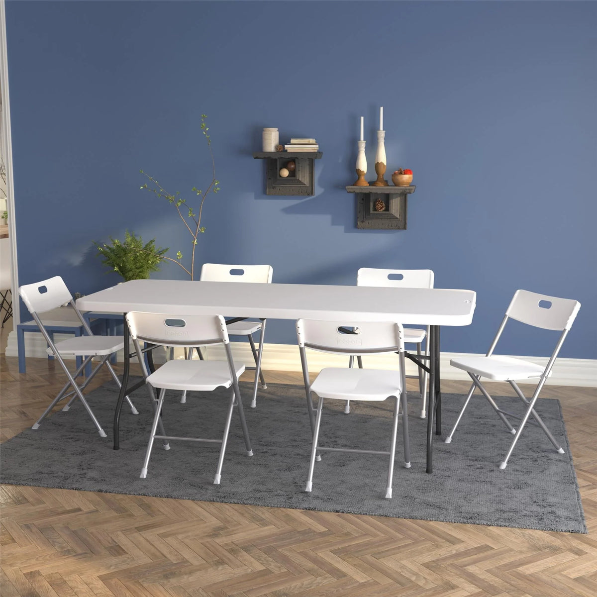 Mainstays Resin Seat & Back Folding Chair, White, 4-Pack