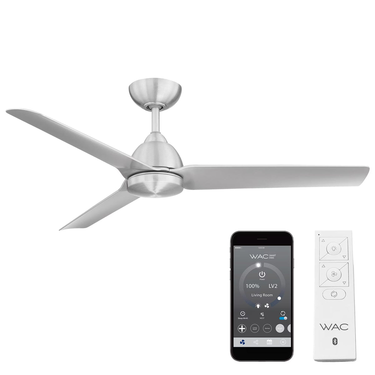 WAC Mocha 54" Brushed Aluminum Smart Ceiling Fan with Remote Control