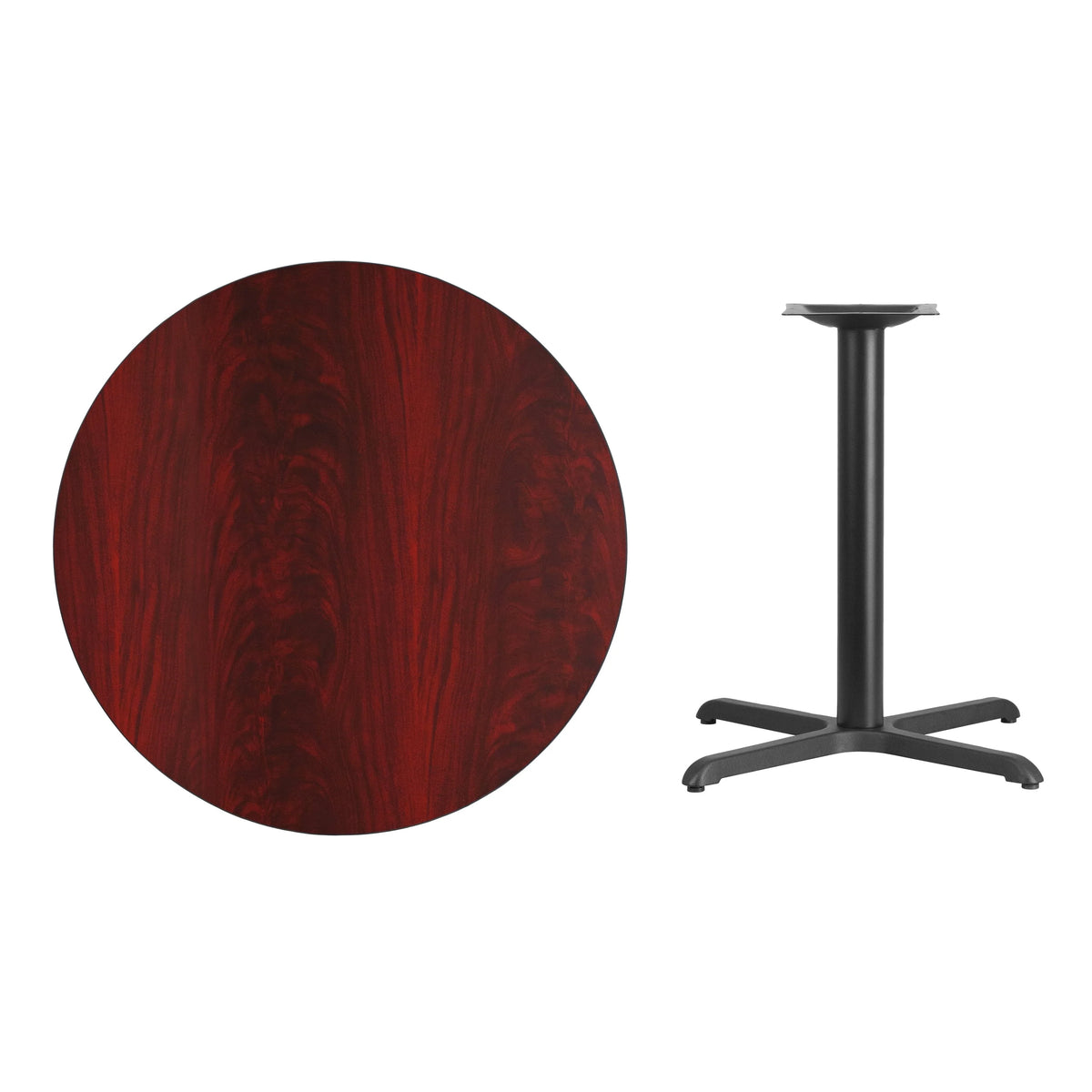 Emma + Oliver 36"RD Mahogany Laminate Table Top with 30"x30" Base