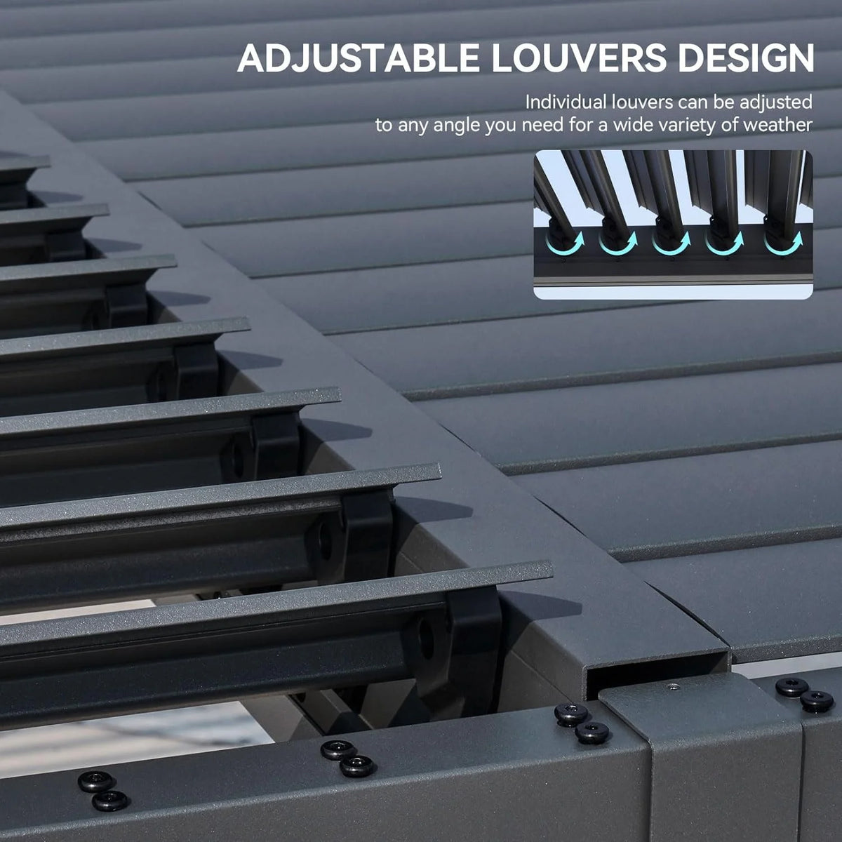 Aoxun 20' x 12' Louvered Pergola, Outdoor Aluminum Pergola with Adjustable Top for Decks, Gardens and Backyards, Gray
