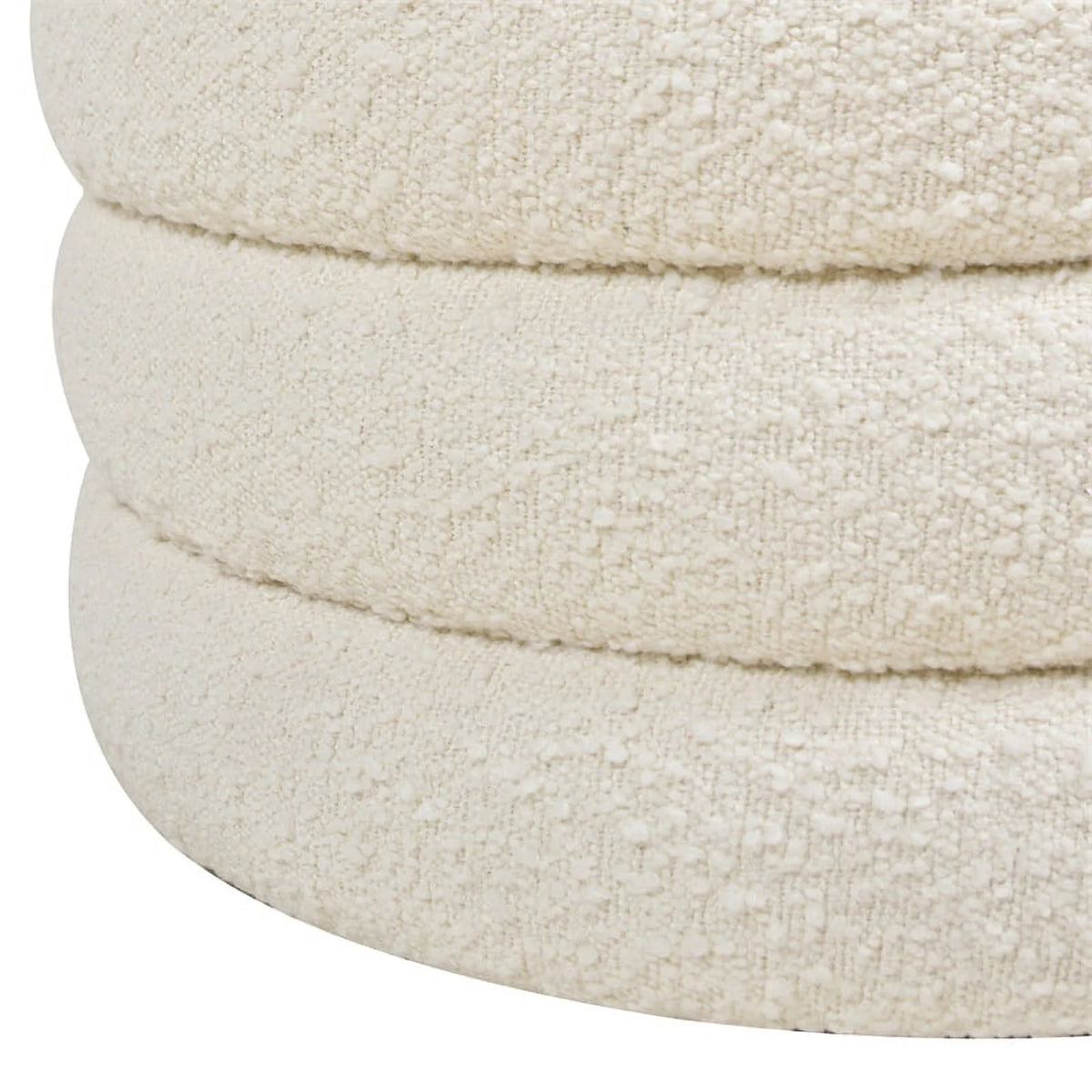 Fuji 22" Upholstered Boucle Round Storage Ottoman Ivory White