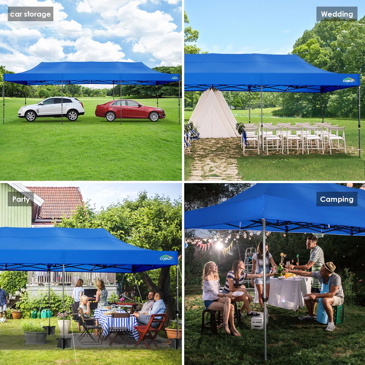 COBIZI 10x10 Heavy Duty Pop-up Canopy Tent for Outside, UPF 50+ Waterproof and Instant Outdoor Shelter, Outdoor Canopy for Beach,Party,Camping with Rope,Stake and Carrying Bag,White(Frame Thickened)