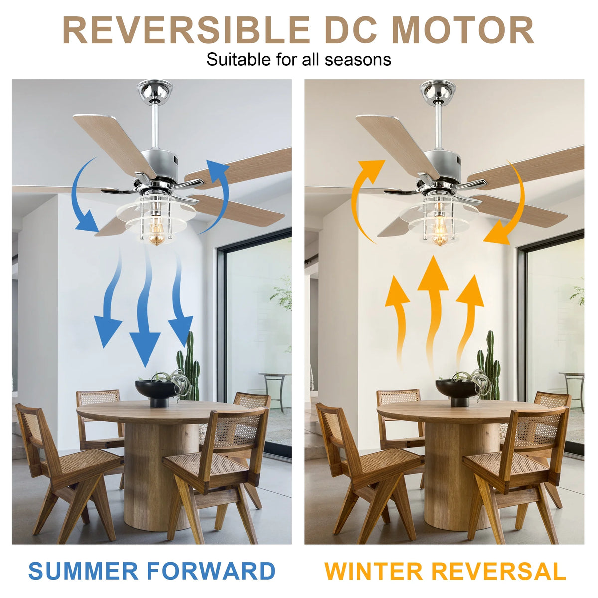Bella Depot 52" Modern Black Ceiling Fan 6-Speed Reversible with Light and Remote Control