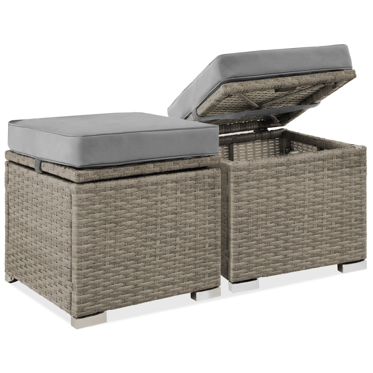Best Choice Products Set of 2 Wicker Ottomans, Multipurpose Furniture w/ Removable Cushions - Brown/Beige