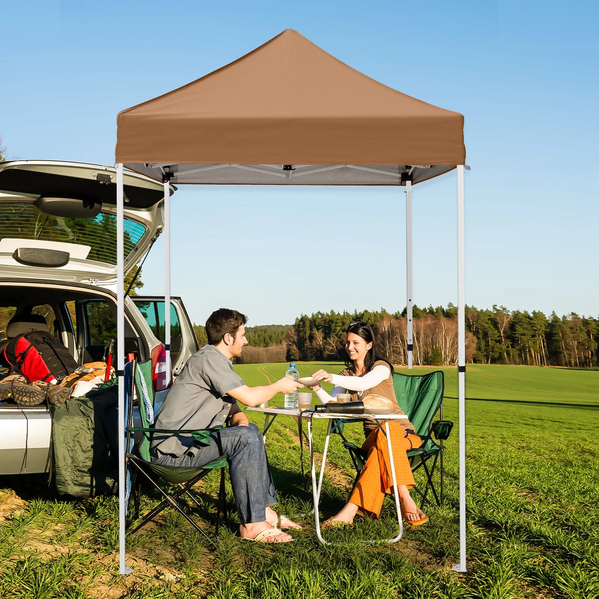 INTER HUT 5x5 Outdoor Pop up Canopy Gazebo, Instant Easy Set up Outdoor Canopy Commercial Fair Shelter, Beige