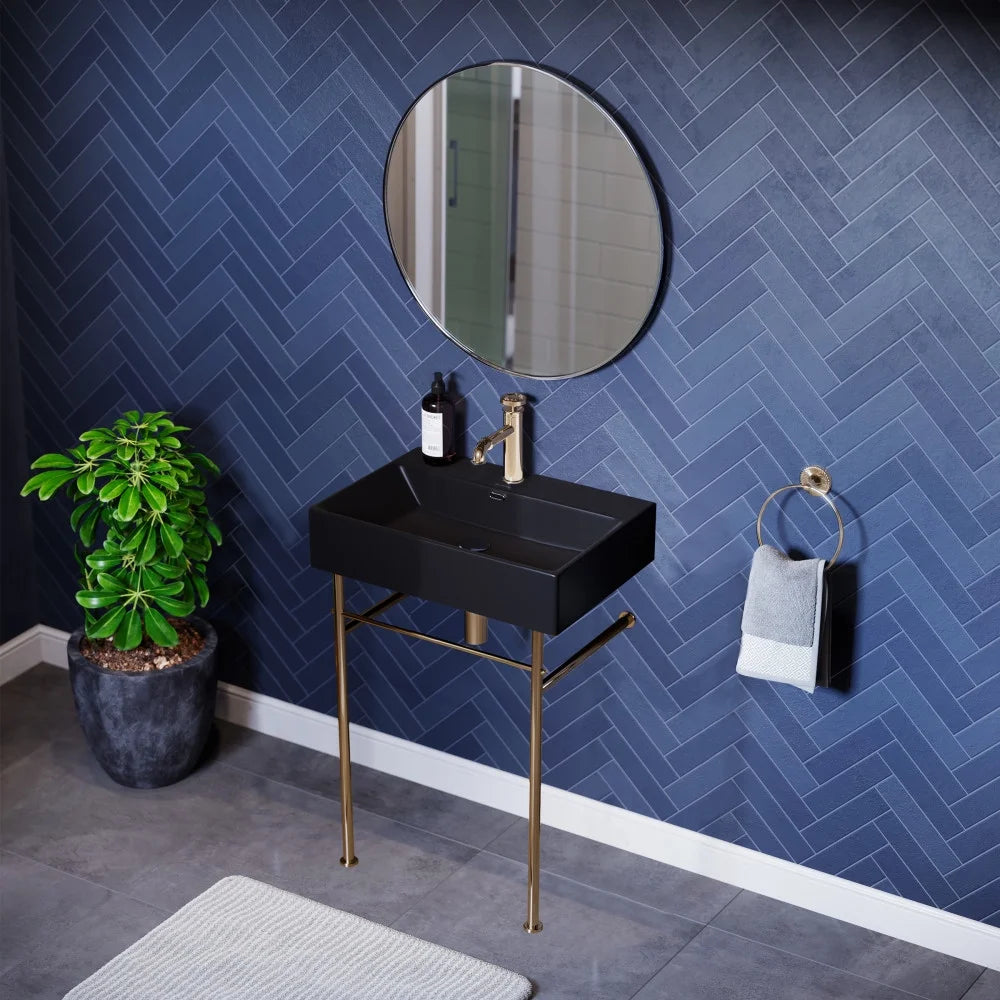 Claire 24 Ceramic Console Sink Matte Black Basin Brushed Gold Legs