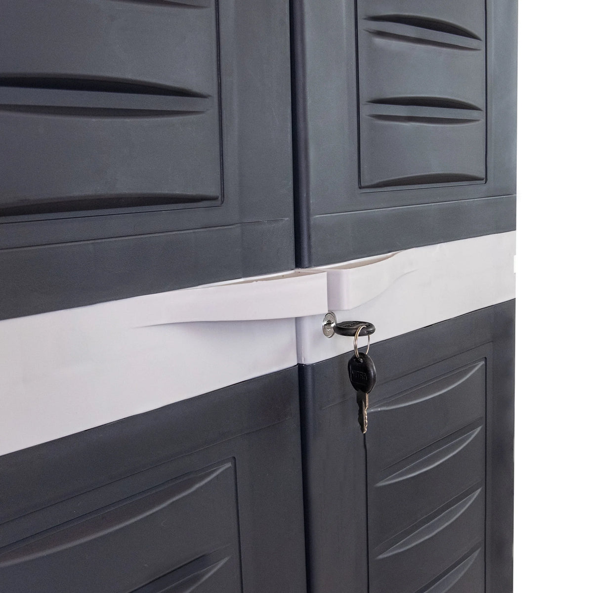Sunnydaze Lockable Adjustable 72" Plastic 4-Shelf Freestanding Garage Storage Cabinet, Charcoal with Gray Trim