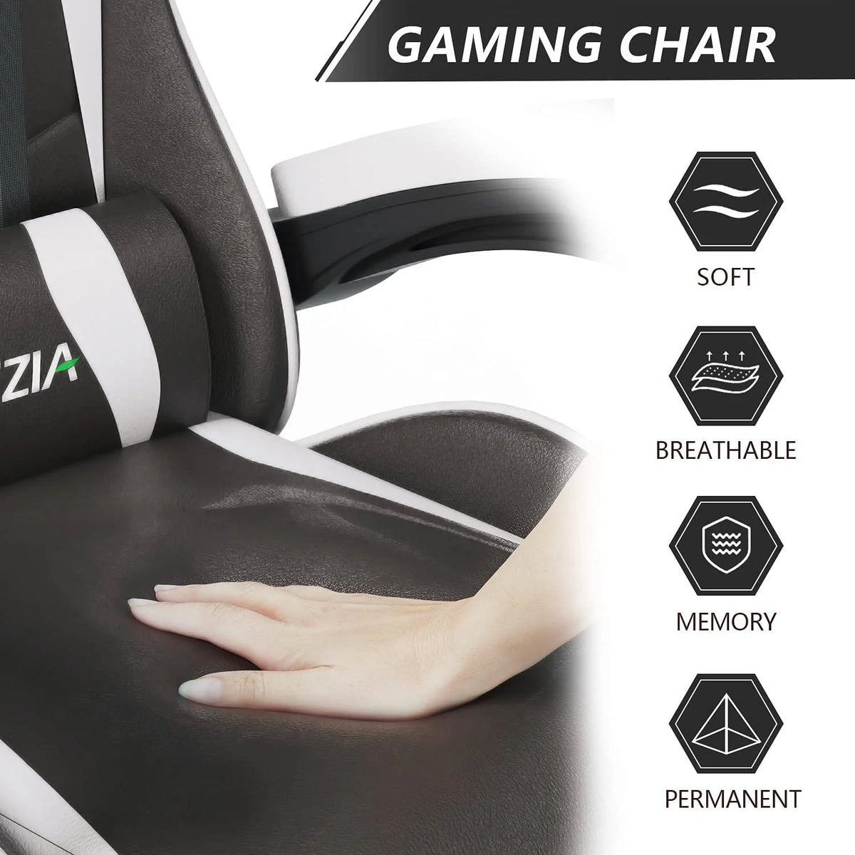 Bigzzia Gaming Chair Pu Leather Office Chair with Ergonomic Lumbar Pillow, Reclining Racing Game Chair Backrest and Seat Height Adjustable Swivel Recliner,Esports Chair with Headrest,Blue