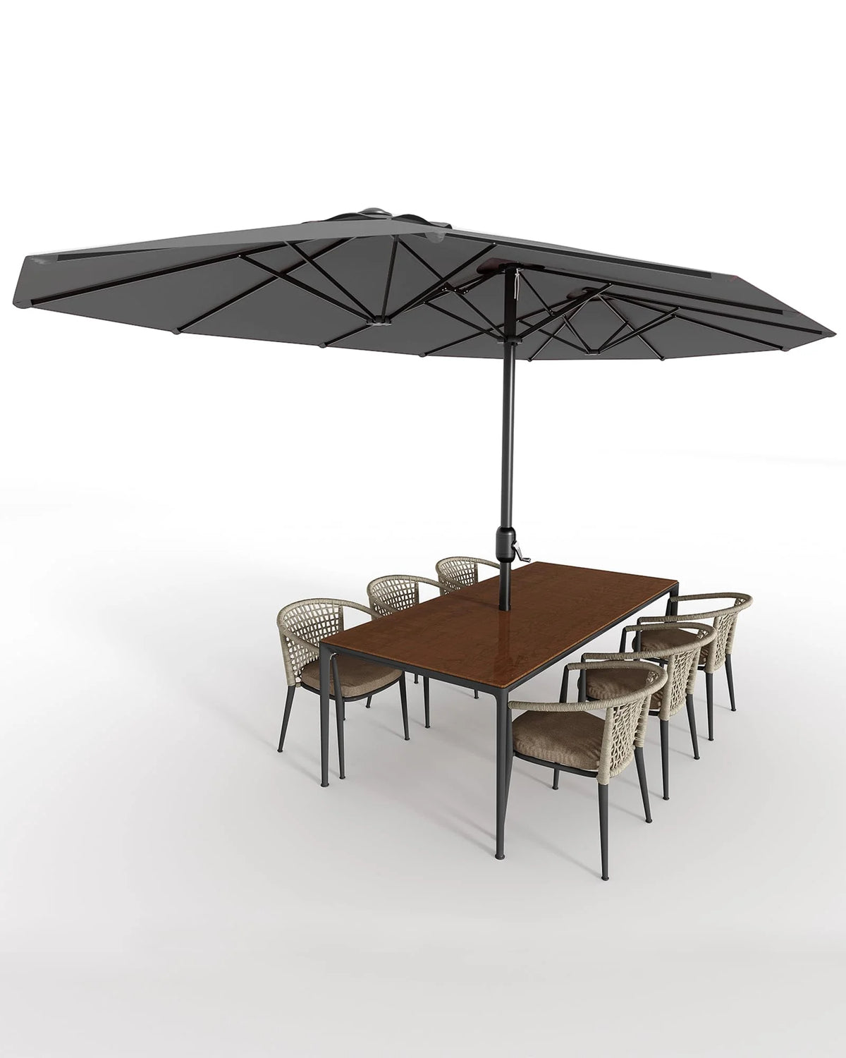 WildBreak Triple Size Large Patio Umbrella, with Crank Handle, Double-Sided, 13' x 6.5', Beige
