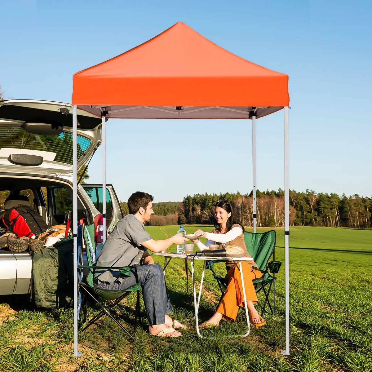 INTER HUT 5x5 Outdoor Pop up Canopy Gazebo, Instant Easy Set up Outdoor Canopy Commercial Fair Shelter, Beige