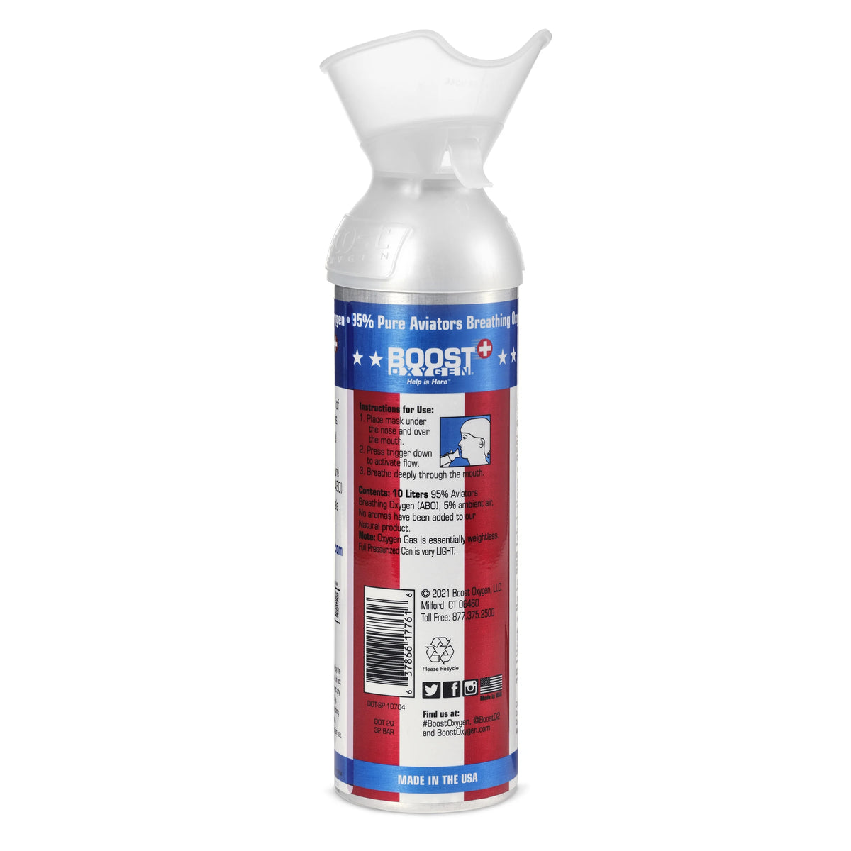 6 Pack 10L Boost Oxygen Stars/Stripes Pure Canned Oxygen Canister, Natural