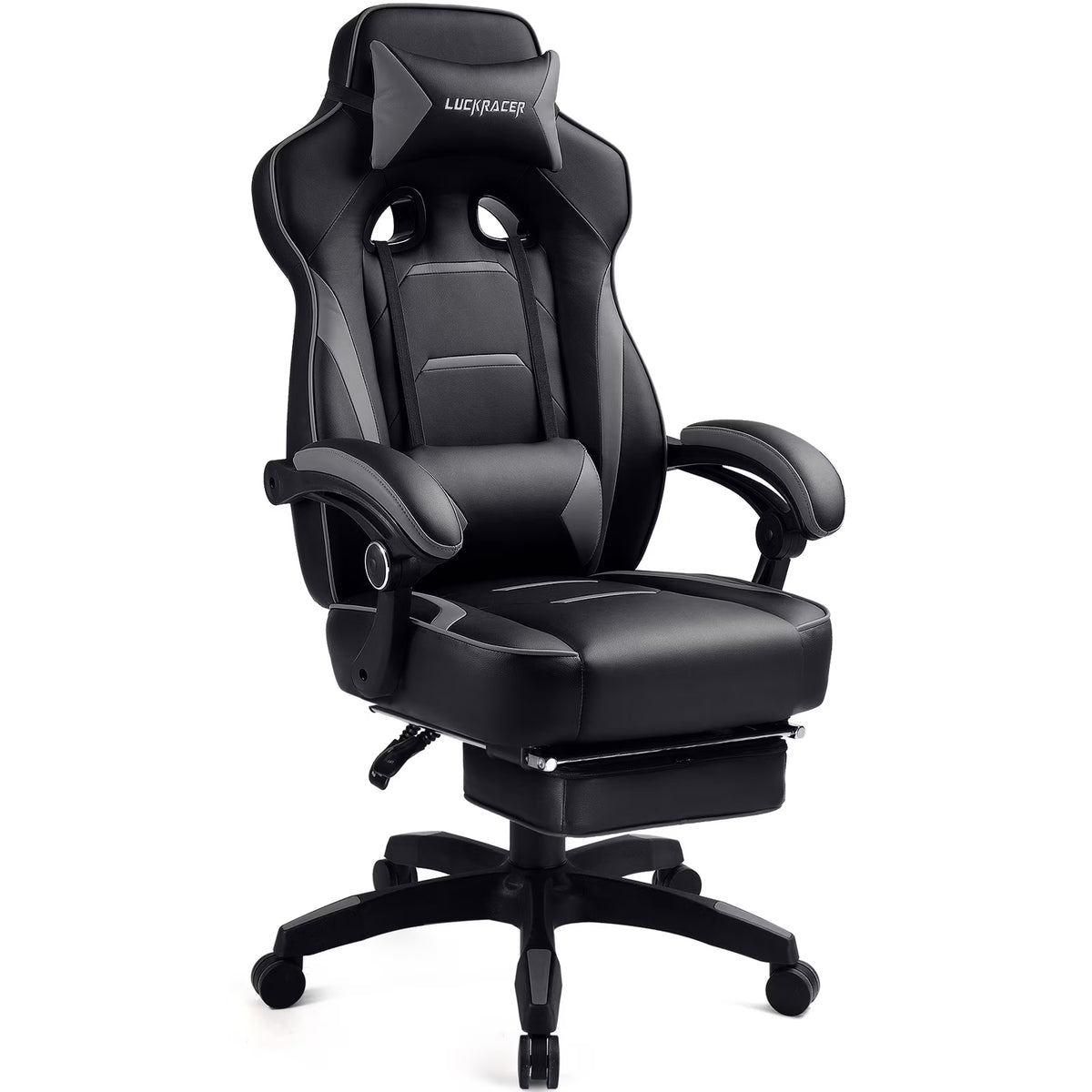 GTPLAYER Gaming Chair with Footrest, Big and Tall Game Chair 350lb Racing Style Computer Chair, Ergonomic Executive Office Chair High Back with Lumbar Support and Recliner, Black
