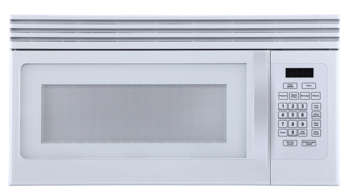 Black+Decker EM044KJNP10A 1.6-Cu. Ft. Over-the-Range Microwave with Top Mount Air Recirculation Vent, White