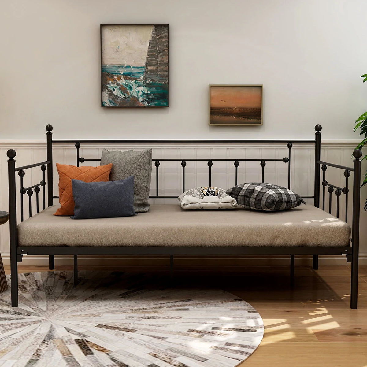 AUFANK Twin Daybed Frame Platform Metal Bed Frame Premium Steel Slat Support Black