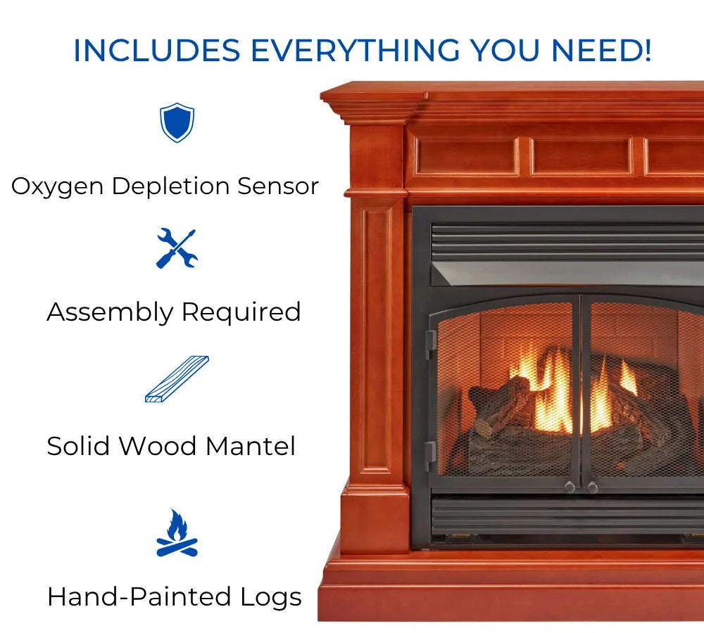Duluth Forge Dual Fuel Ventless Gas Fireplace With Mantel - 32,000 BTU, T-Stat. Control, Auburn Cherry Finish - Model# DFS-400T-2AC