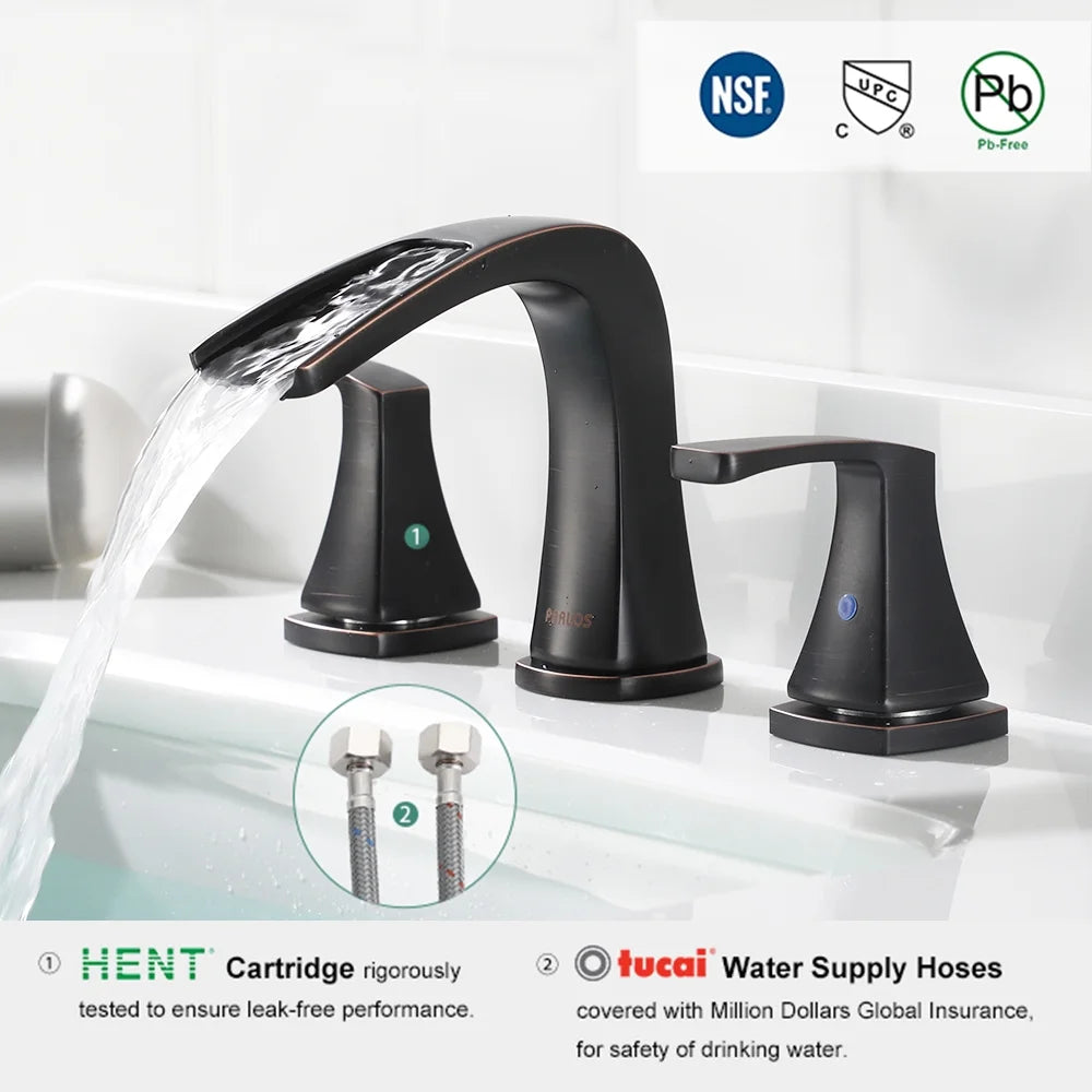 PARLOS Waterfall Widespread Two Handles Bathroom Sink Faucet , Polished Chrome