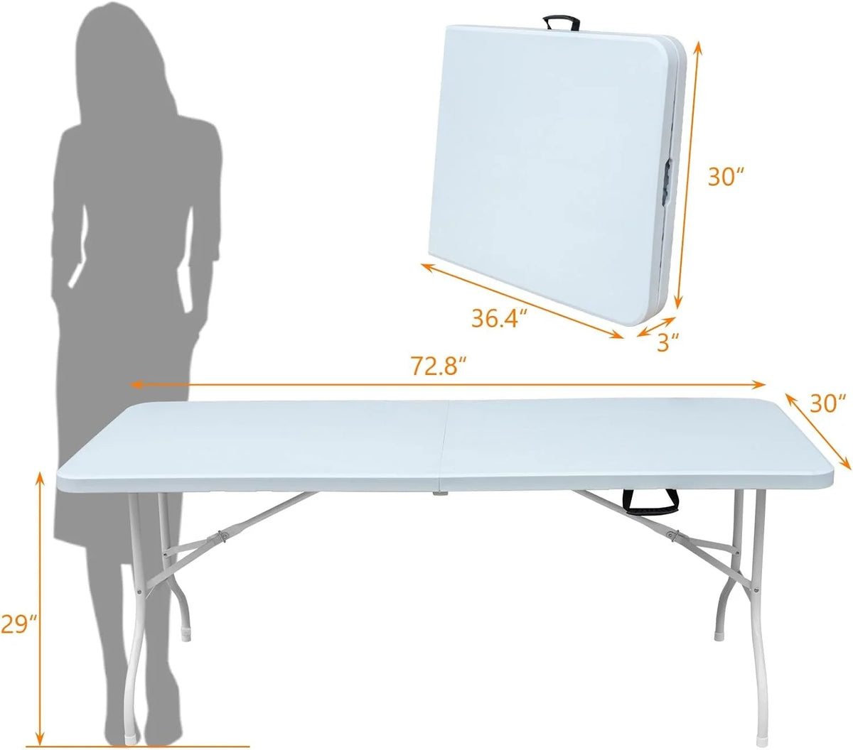 Folding Table with Carry Handle, Portable Fold-in-Half Plastic Table, Rectangle Foldable Table for Indoor