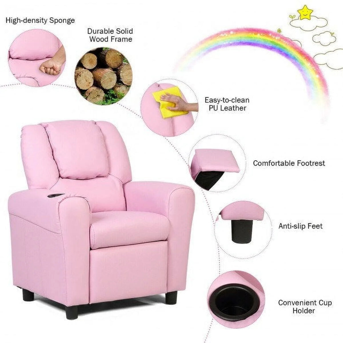 Children PU Leather Recliner Chair with Front Footrest
