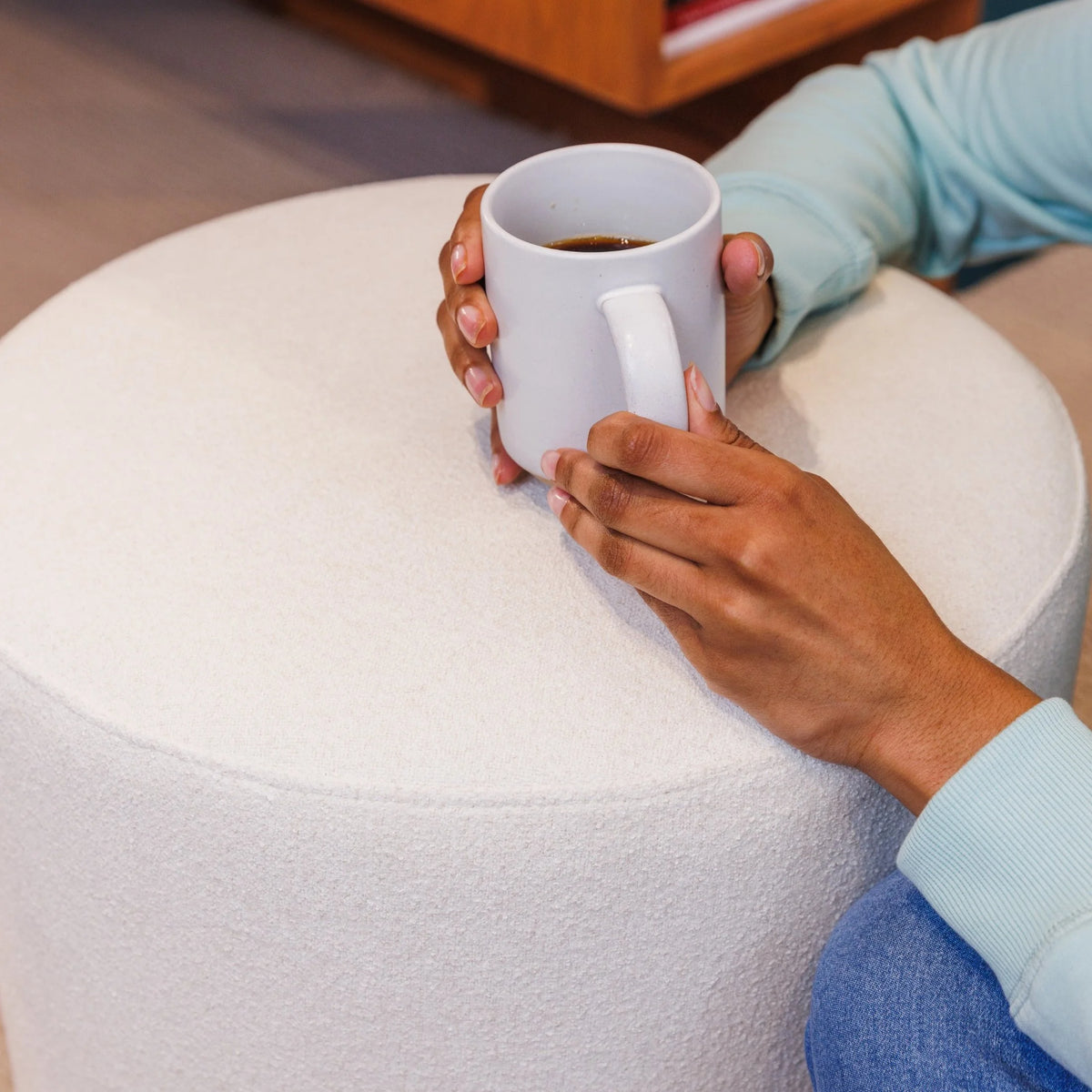 Wovenbyrd Round Pouf Ottoman with Foam Core, Gray �C Perfect for Living Room or Bedroom