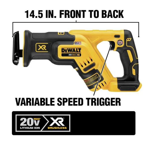 20V MAX XR Cordless Brushless Compact Reciprocating Saw, (2) 20V MAX XR Premium Lithium-Ion 5.0Ah Batteries, and Charger