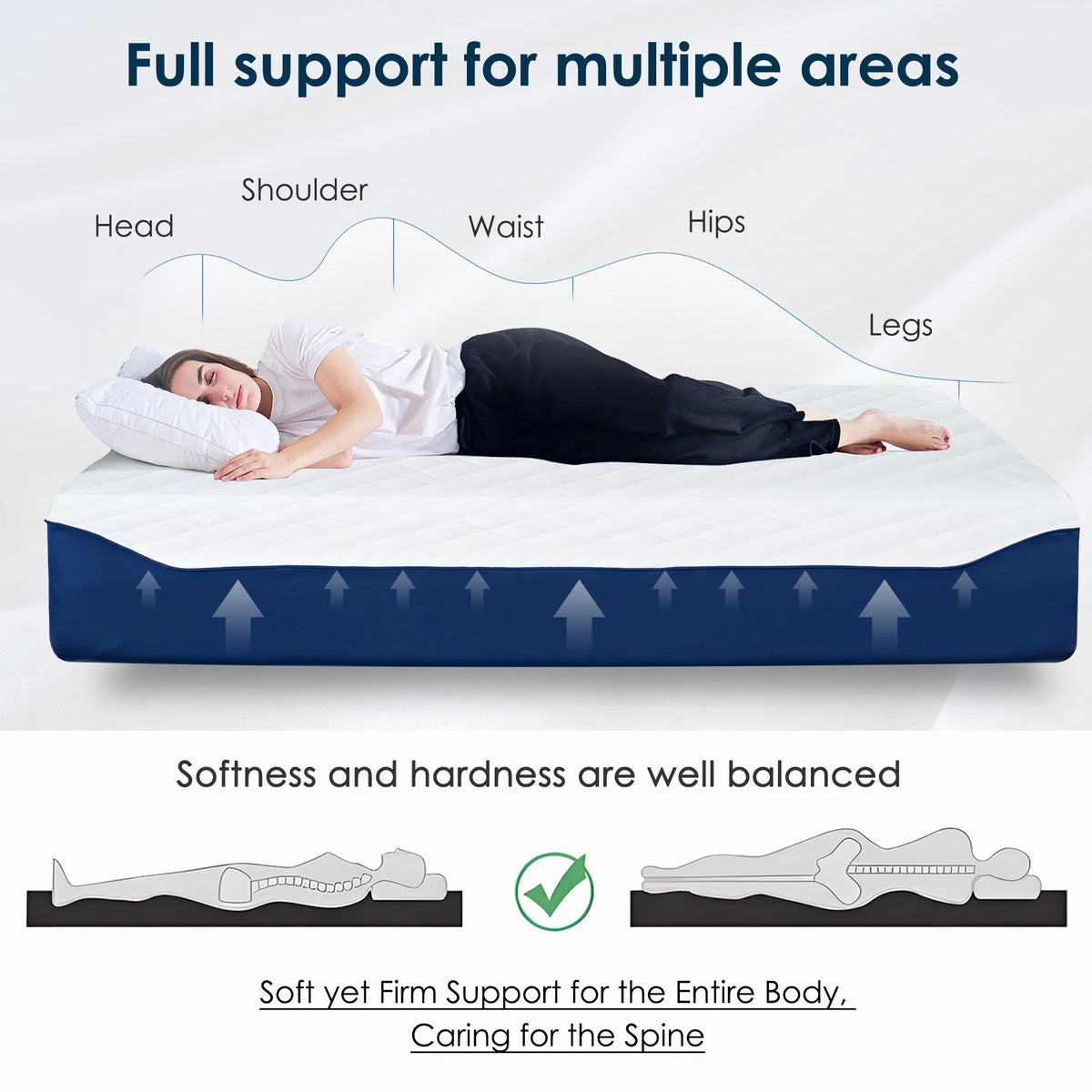 Soges 14 inch Memory Foam Mattress Queen Size Mattress Green Tea Gel Memory Foam Mattress Cooling Gel Infused Mattress for Pressure Relief, Medium Firm, Washable Cover, CertiPUR-US Certified, Blue