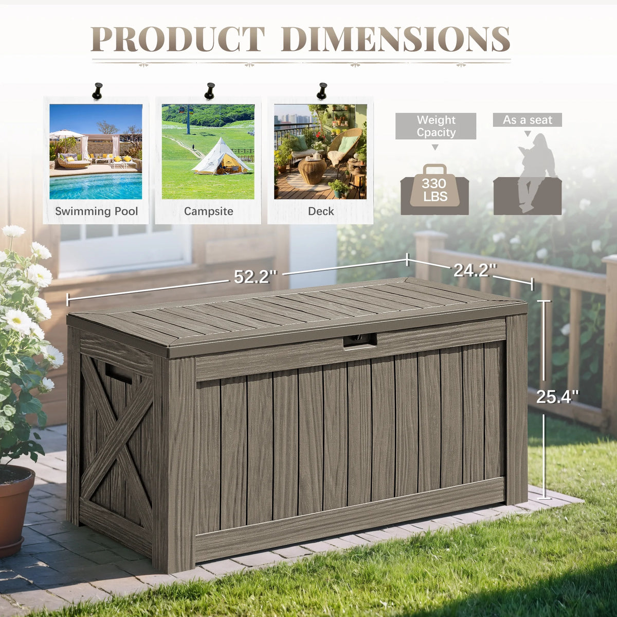 Devoko 120 Gallon Outdoor Patio Box Deck Plastic Resin Storage Box Backyard, Dark Grey
