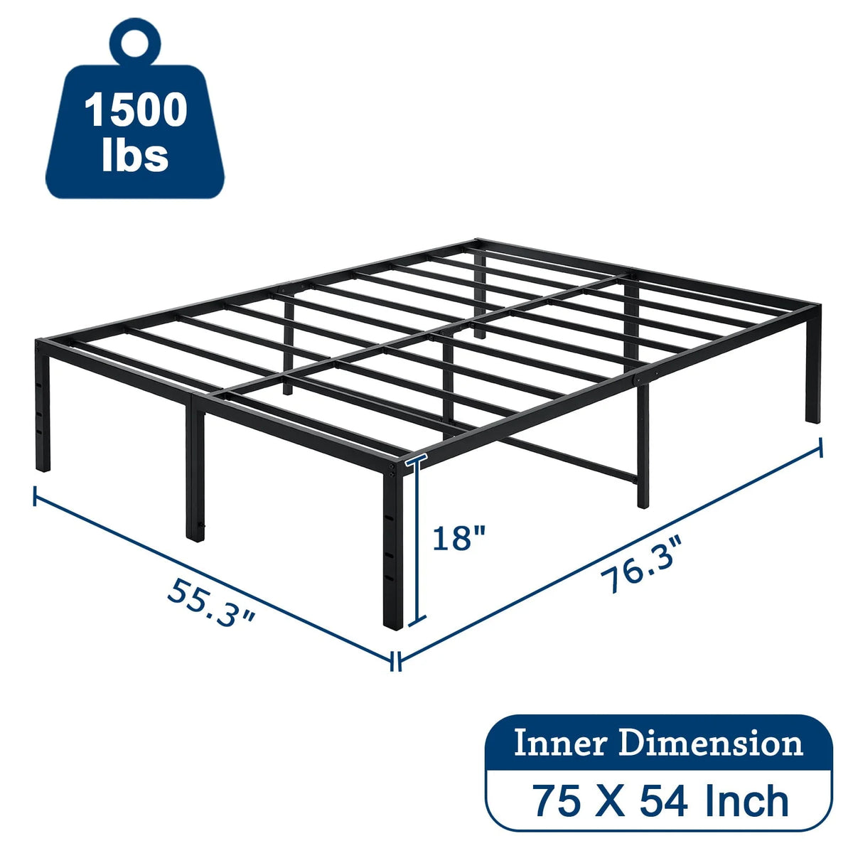 Lusimo Full Bed Frame 18 Inch Metal Platform Bed Frame Heavy Loading Steel Slat and Anti-Slip Support Easy Quick Lock Assembly No Box Spring Needed Full Size