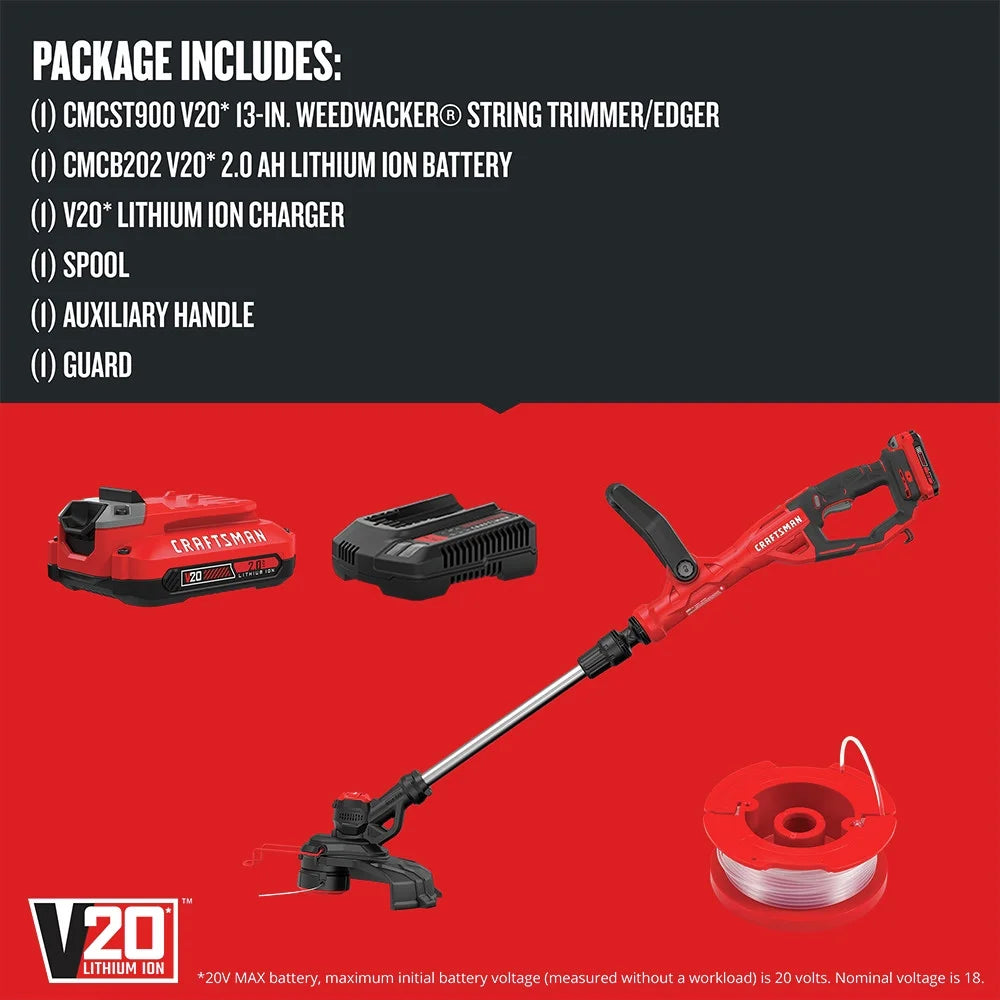 Restored Craftsman CMCST900D1R 20V WEEDWACKER Automatic Feed Lithium-Ion 13 in. Cordless String Trimmer/Edger Kit (2 Ah) (Refurbished)