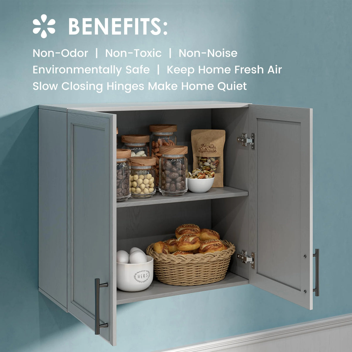 POLIHOME Display Wall Cabinet with Tempered Glass Doors��Storage Cabinet with Adjustable Shelves