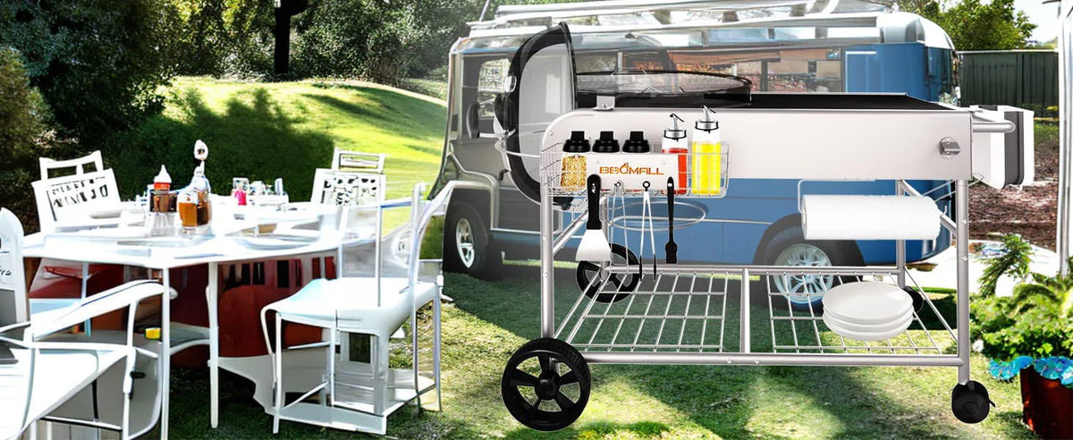 Grill Stand Cart for Weber Kettle 22" & 18" Charcoal Grills - Multifunctional Cooking Station