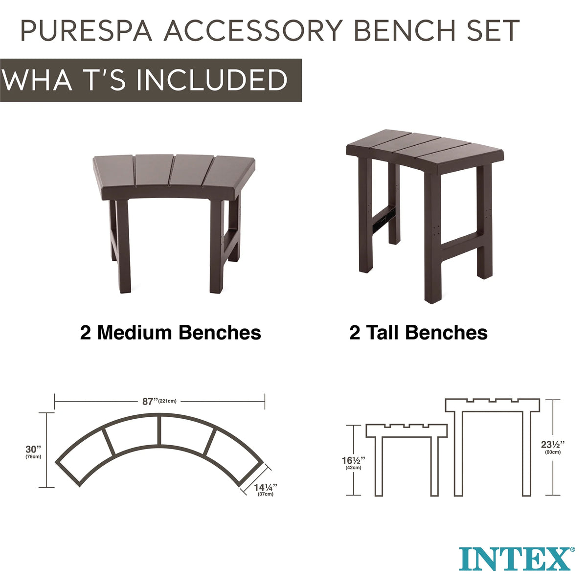 Intex 2 Medium and 2 Tall PureSpa Benches, Compatible w/ 4 Person Spas