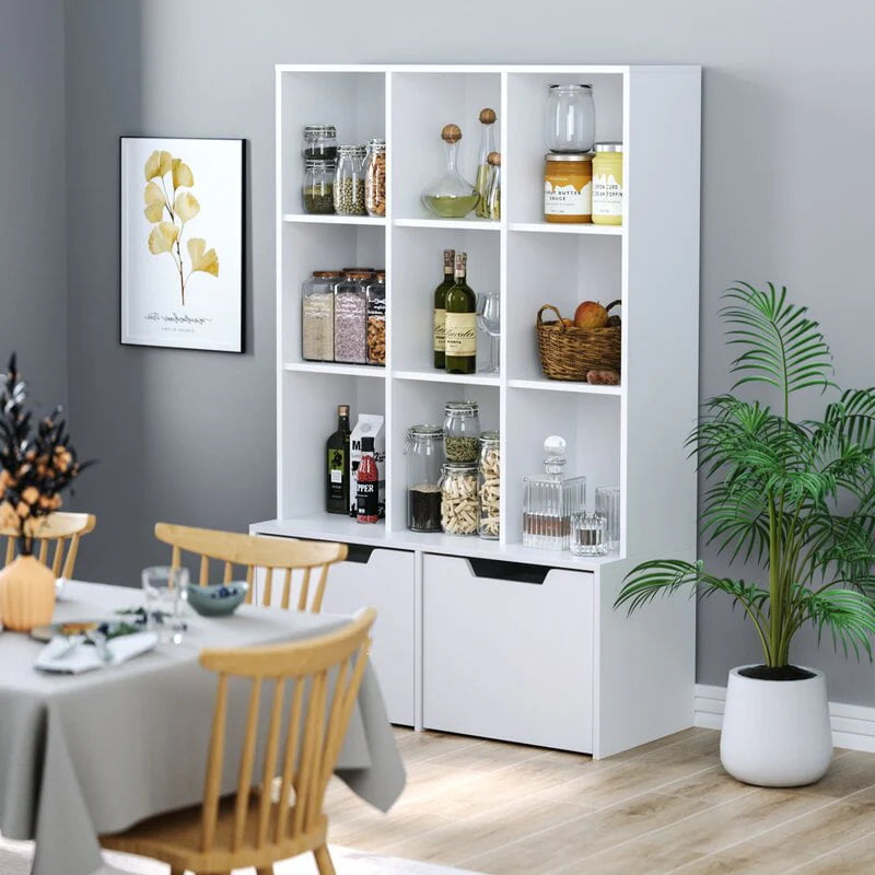 Homfa Modern Cube Bookcase, 9-Cube Storage Cabinet Display Shelf with 2 Mobile Drawers, White Finish
