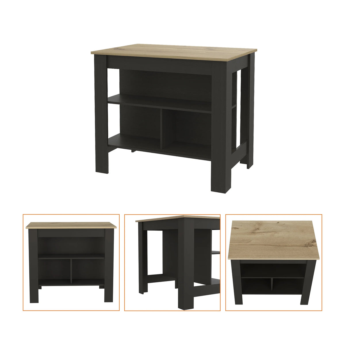 Dawn Whisper Rockaway 3-Shelf Kitchen Island Black Wengue and Light Oak
