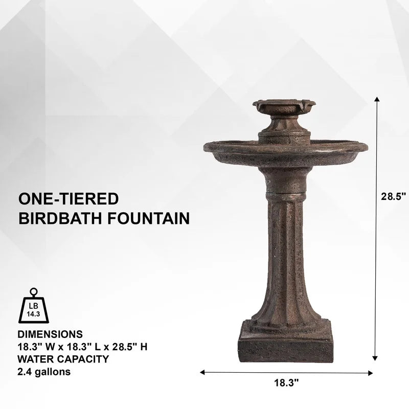 XBrand 28" Solar Water Fountain, 1-Tier, Outdoor Birdbath, Brown Resin, With Solar Panel, Solar Pump, Lawn and Garden, Garden Décor, Garden Water Feature